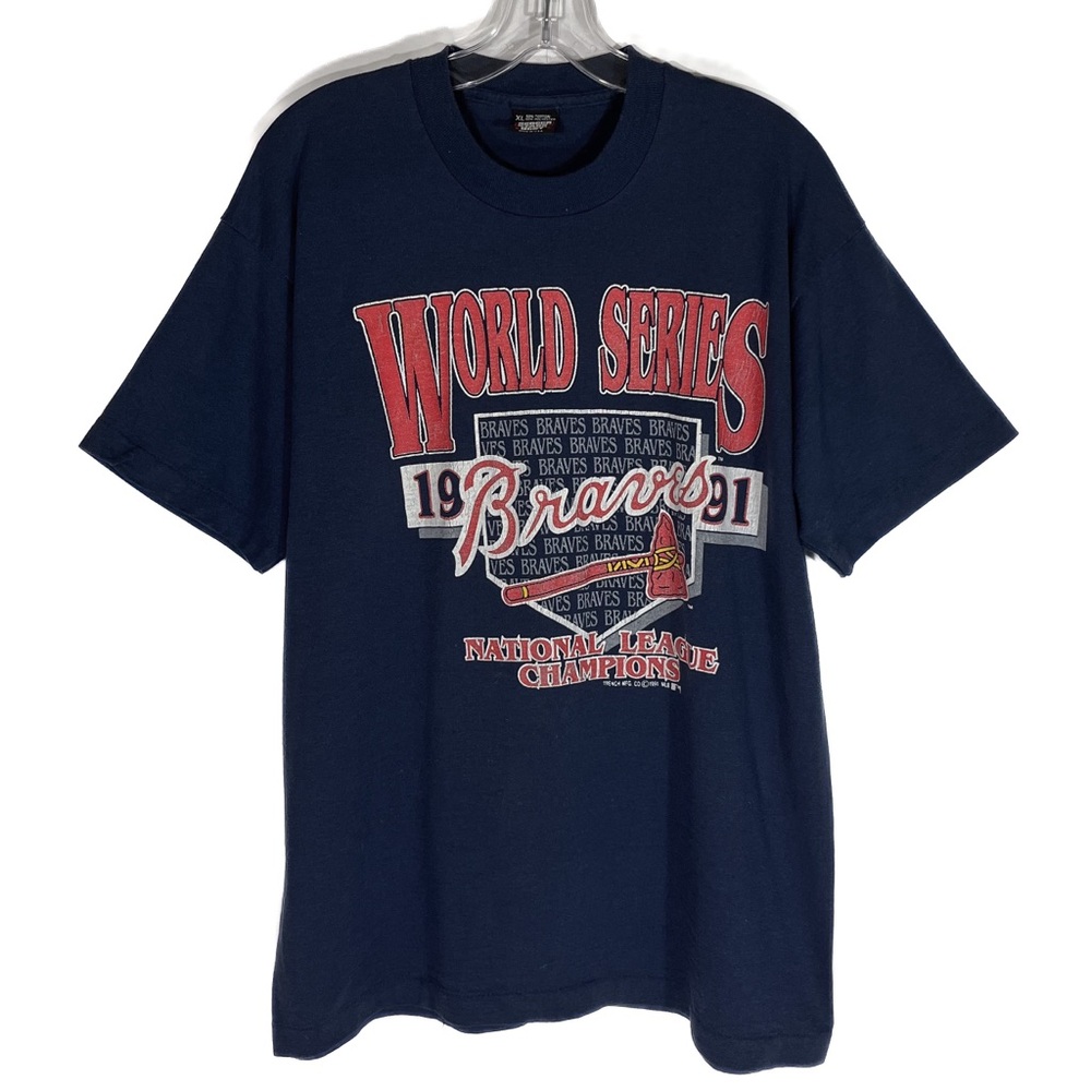 Vintage 1991 Atlanta Braves World Series Graphic Tee Size XL MLB Retro Baseball